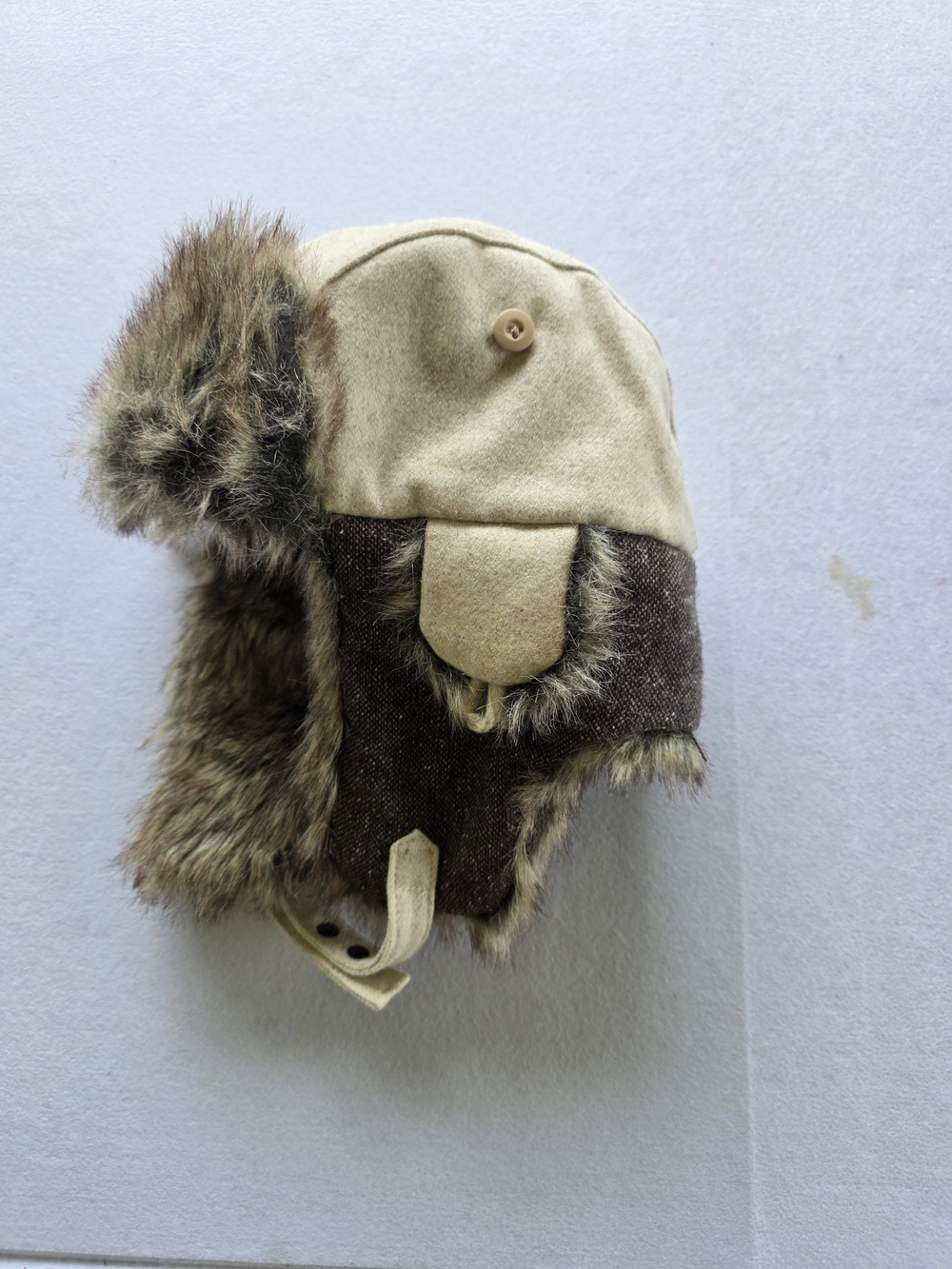 Women’s Beige and Brown Faux Fur Trapper Hat